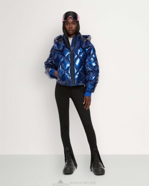 Veste Bombers Moose Knuckles Flightweight Glossy Bankhead Bomber Femme Cobalt | UGOPD-3048