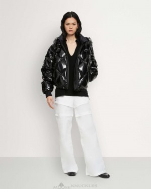 Veste Bombers Moose Knuckles Flightweight Glossy Bankhead Bomber Femme Noir | XOPML-6941