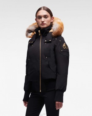 Veste Bombers Moose Knuckles Gold Debbie Bomber Fur Femme Noir Doré | LOZHF-0985