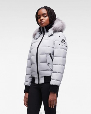 Veste Bombers Moose Knuckles Onyx Ladriere Bomber Femme Gray Birch / Frost Fox Fur | EVSGB-9824