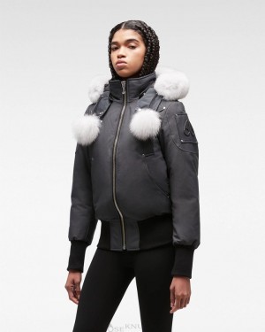 Veste Bombers Moose Knuckles Original Debbie Bomber Fur Femme Granite / Natural Fox Fur | ODAJS-2907
