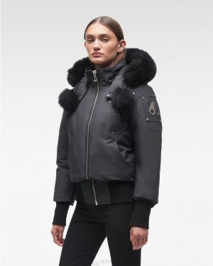 Veste Bombers Moose Knuckles Original Debbie Bomber Fur Femme Noir | OAUJL-2319