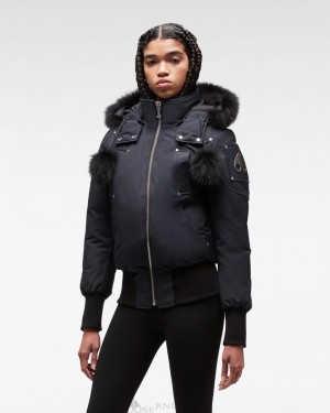 Veste Bombers Moose Knuckles Original Debbie Bomber Fur Femme Bleu Marine Noir | PWTEK-6750