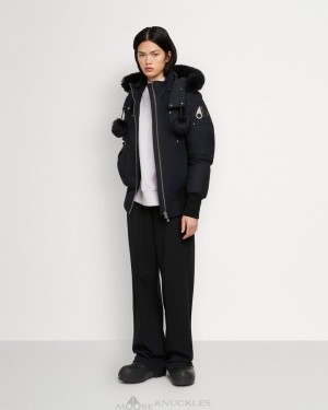 Veste Bombers Moose Knuckles Original Debbie Bomber Shearling Femme Bleu Marine Noir | SGEOH-8501