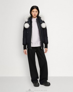 Veste Bombers Moose Knuckles Original Debbie Bomber Shearling Femme Bleu Marine | ERGTZ-1790