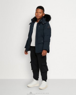 Vestes Moose Knuckles Original 3q Shearling Enfant Bleu Marine Noir | IYMDZ-8421